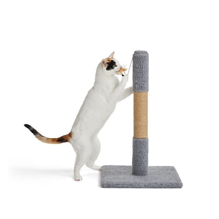 Rascador para gatos con poste de yute y juguete colgante gris 26" miniatura 1