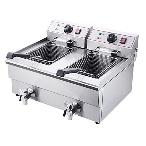 DLGF Fritteuse, mit Frittierkörbe, 10 Liter, Für Frittiergut, 3000 W, Edelstahl