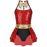 Moggemol Kids Girls Shiny Ballet Dance Dress Tutu Skirted Leotard Modern Jazz Latin Street Dancing Costume Red B 8