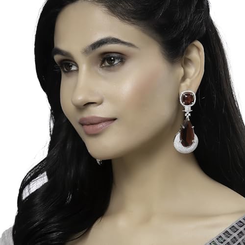 Rhodium-Plated American Diamond Teardrop Drop Earrings