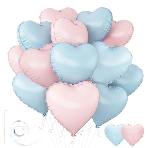 Image of Blue Pink Heart Balloons,18inch Light Blue Heart Shaped Foil Balloons & Baby Pink Helium Mylar Balloon for Anniversary Wedding Engagement Birthday Party Baby Shower Decorations