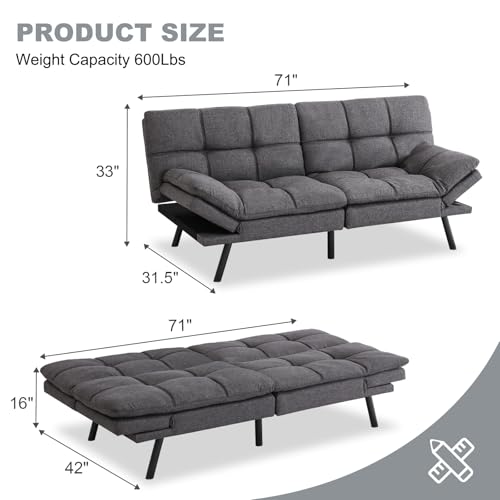 Image of Futon Sofa Bed Convertible Couch,Memory Foam Futon Sofa Couch,Sleeper Futons Sofa Couches,Small Splitback Modern Loveseat Sofa Bed for Living Room,Office,Apartment,Linen Fabric,Dark Gray.