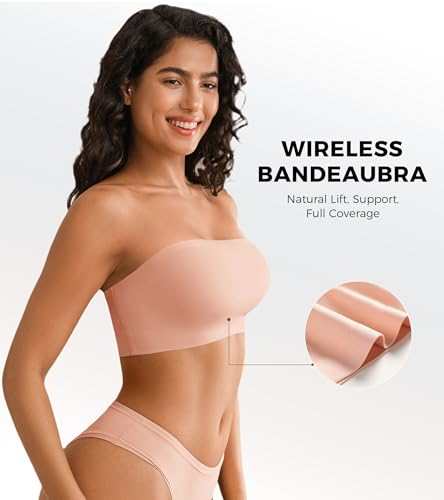 Image of DEANGELMON Strapless Bras for Women Non-Slip Silicone Bandeau Seamless Tube Top Bralette Comfy Non Padded Stretchy Stylish
