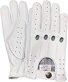 New Real Soft Leather Mens Driving Gloves Stylish Fashion D-507 All (White, Large)