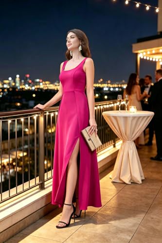 Image of MUSHARE Women's Square Neck Sexy Split Cocktail Party Maxi Long Formal Dress
