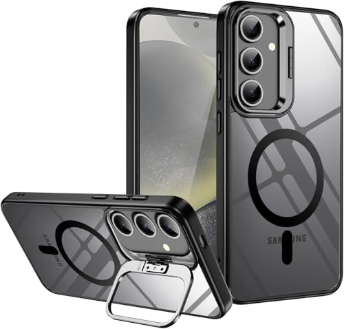 Image of VONZEE Polycarbonate Compatible for Samsung S25 Plus 5G Case,with Wireless Charging,(Not Compatible with Magsafe)Protective Case,Built-in Stash Stand Phone Case,Scratch-Resistant Back Cover,|Black