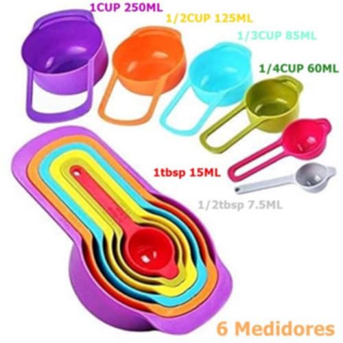 Kit 06 Colheres Copo Colher de Medidas Coloridas, Premium, Felix Magazine
