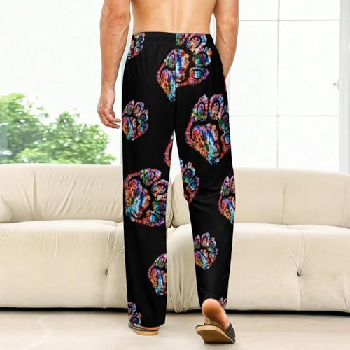 Tie Dye Animal Bear Paw Print Soft Pajama Pants Casual Lounge Pants Joggers Pj Bottoms with Pockets for Men Women2
