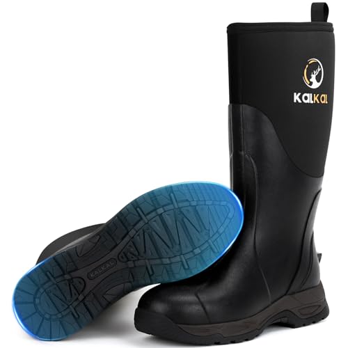 Kalkal Rain Boots Men, Waterproof Rubber Boots for Men, Durable Neoprene Work Boots for Gardening Hunting and Fishing
