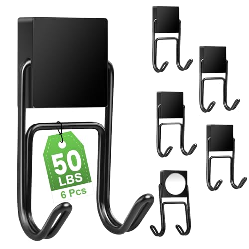 MIKEDE Magnetic Hooks 6 Pcs 50lbs+ Magnet Hook 2026 Cruise Essentials Heavy Duty Double Hook for Refrigerator Grill Toolbox Outdoor, Magnetic Hanger for Cruise Ships-Black