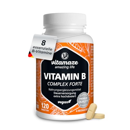 Vitamin B-Komplex extra hochdosiert, 120 vegane Tabletten für 4 Monate, Alle B-Vitamine mit optimaler Bioverfügbarkeit, Natürliche Nahrungsergänzung ohne Zusatzstoffe Vitamin B-Komplex extra hochdosiert, 120 vegane Tabletten für 4 Monate, Alle B-Vitamine mit optimaler Bioverfügbarkeit, Natürliche Nahrungsergänzung ohne Zusatzstoffe