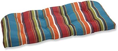 Pillow Perfect Stripe Outdoor Wicker Patio Sofa Setee Swing Cushion, Tufted, Weather, and Fade Resistant, Round Corner - 19" x 44", Red/Brown Westport, 1 Count