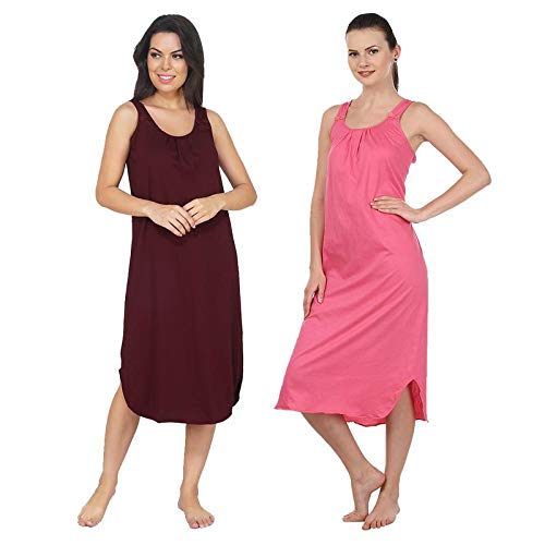 Image of BLAZON Women's Cotton Hosiery Solid Maxi Nighty Slip (Pack of 2) Available Sizes: S, M, L, XL, 2XL, 3XL, 4XL, 5XL