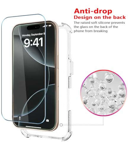 Image of Diverbox for iPhone 16 Pro Case [Shockproof] [Dropproof] [Tempered Glass Screen Protector + Camera Protectors] Heavy Duty Protection Phone Case Cover for Apple iPhone 16 Pro (Glitter Clear)