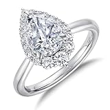 Idocare Moissanite Pear Shaped Engagement Rings For Women 2ct Halo D Color VVS1 White Gold Plated St