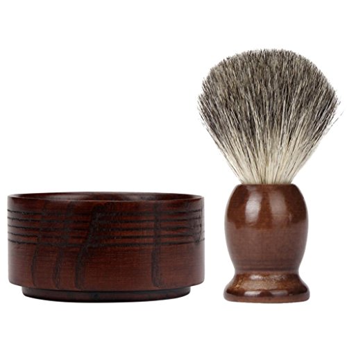 Shave Brush Set,Putars Fashion Portable 2PCS/Set Wet Shaving Badger Brush Classic Wood Bowl Mug Men Shave Tool Brown