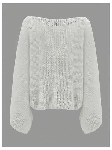 GORGLITTER Women's Sheer Knit Poncho Top Cold Shoulder Dolman Sleeve Crocheted Boho Sweater3