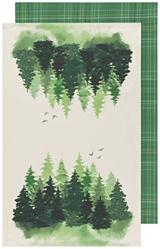 Now Designs Woods Tea Printed and Woven Kitchen Towels, Set of 2
