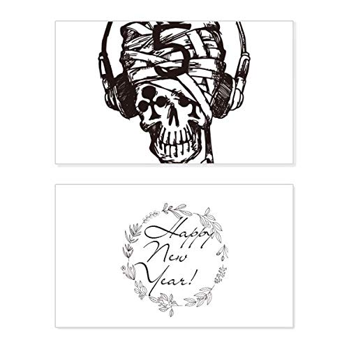 Auriculares con diseño de calavera e ilustración musical para celebrar el Año Nuevo