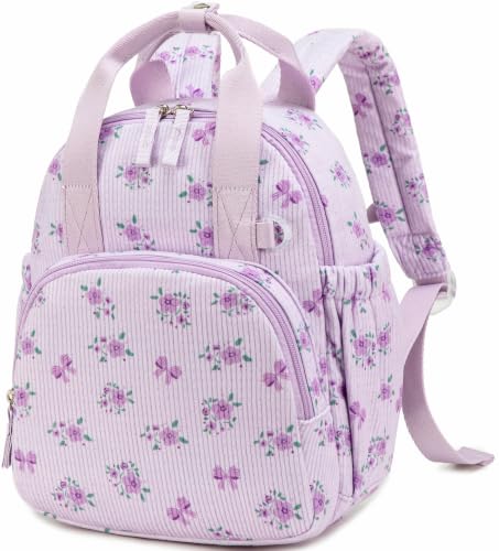 LEDAOU Mochila infantil para meninas e meninos de 2 a 4 anos, linda mochila infantil pré-escolar de 30,5 cm com bolso transparente, Laço lilás, Toddler-12'h(not Fit Folder), Mochila infantil