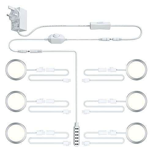Luces LED para debajo del gabinete, luces LED regulables bajo el mostrador, 12 W, luces blancas frías, 12 V, iluminación LED debajo del armario, luz LED para armario, estantería, 6 unidades