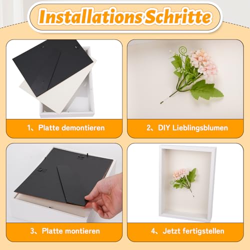 3D Bilderrahmen zum Befüllen Tiefer 5cm, Holz-Schattenbox 31x22,5 cm, Objektrahmen für Wand & Desktop, Befüllen für Fotos, Trockenblumen, Objekte, DIY Kunstwerke (Weiß)