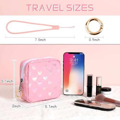 Image of Likesing 5.1 inch Mini Makeup Bag for Purse, Leather Small Makeup Pouch Travel Cosmetic Make up Bags for Women Girls, Cute Preppy Mini Toiletry Bag Coin Pouch Period Bag(Pink)