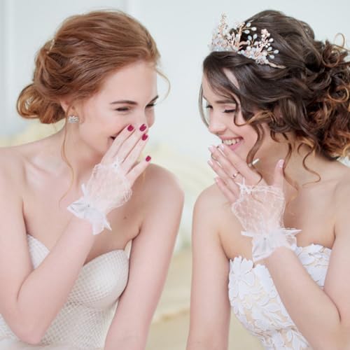 Set of 2 Lace Gloves White Lolita Lace Cuffs Wedding Fingerless Gloves Dress Accessory3