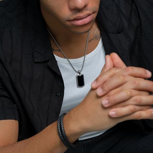 RTZN® Black Onyx Necklace for Men – Premium Dog Tag Black Onyx Mens Pendant Necklaces with Stainless Steel Box Chain 22" Inch + 2" Extension2