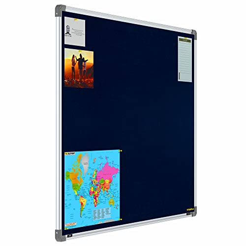 Image of Scholar Art Metis 3x4 Feet Fabric Pin-up Notice Board for Study Table & Kids Room | High Strength Velvet Cloth + High Density Soft Board for Pinning Photos, Sticky Notes & Reminders (Dark Blue)