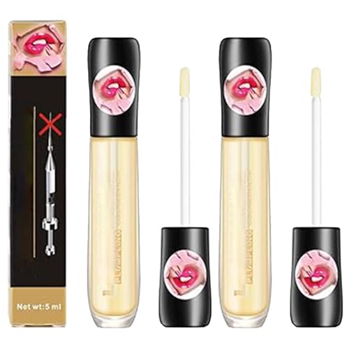 2Pcs Plumping Lip Maximizer Serum – 3D Lip Plumper Extreme für sofort voluminöse Lippen | Lip Gloss Enhancer Booster Volume mit Hyaluron | Transparente Lippenvergrößerung