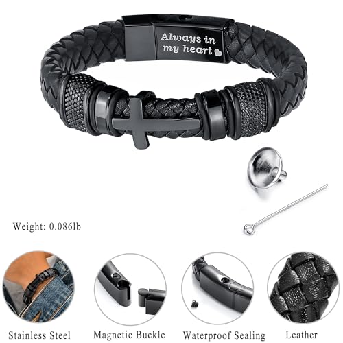 Pulsera de Cremación con Cuero y Acero Inoxidable miniatura 2