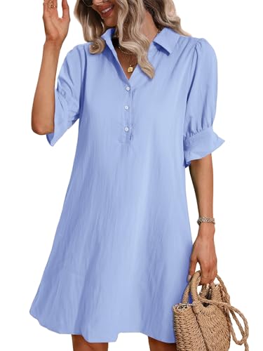 Image of FENSACE Womens Casual Shirt Dress Ruffle Sleeve Button Down Shift Summer Dresses with Pockets