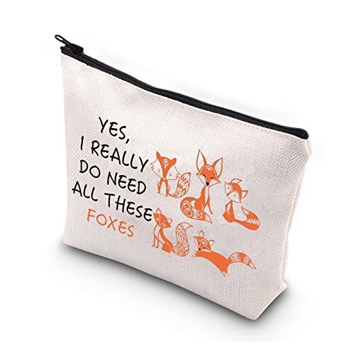 PLITI Fox Makeup Bag for Girls Funny Fox Lover Gifts Yes i Really Do Need All These Foxes Forest Animal Lover Cosmetic Bag (Need All foxesU)