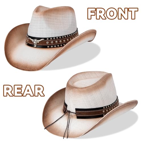 Image of WQWOVRVO Cowboy Hat,Cowgirl Hat,Western Cowboy Hats for Women /Mens /Straw Wide with Shapeable Brim Cowboy Hat for Womens