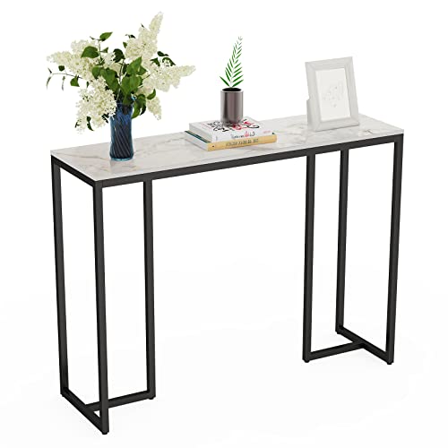 FATIVO Console Meuble Entrée en Marbre: Table Console Blanche Scandinave Meuble d’Entrée Bout de Canapé Noir pour Entrée Couloir Salon - 100x30x78.5 cm Motif Jade Cover
