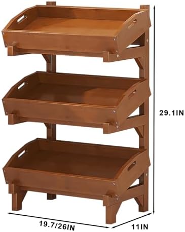 Multi-Layer Fruit and Vegetable Storage Rack, Removable Potato & Onion Bin, Grooved Design for Flat/Tilt Use, Ideal for Kitchen, Dining Room, Living Room - Brown 26"x11"x39.4"