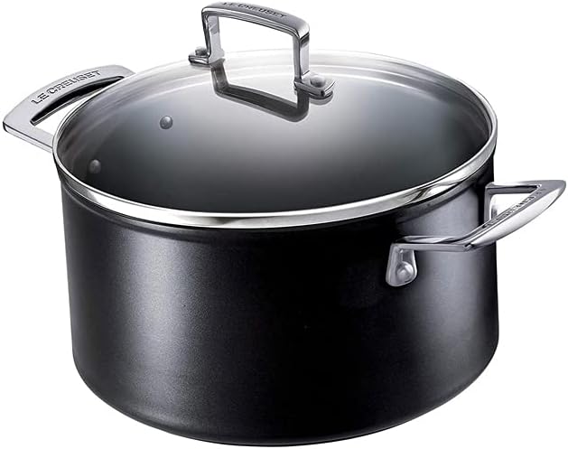 Le Creuset Aluminiowy, nieprzywierający garnek do mięsa ze szklaną pokrywką, Ø 20 cm, bez PFOA, nadaje się do wszystkich rodzajów kuchenek łącznie z płytą indukcyjną, antracyt/srebrny