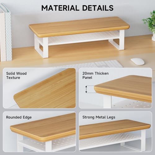Image of Monitor Stand Riser, 24 Inch Computer Monitor Stand for Desk, 2-Tier Wood Desk Shelf Organizer with Storage, Desktop Stand for Laptop /Screen /PC /Printer, Ergonomic Home Office Monitor Stand