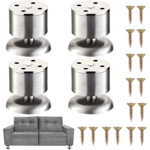 4Pcs 0.63” Adjustable Furniture Legs, 60Mm/2.5" Stable Metal Cabinet Legs, Stainless Steel Replacement Legs For Diy Furniture, Sofa, Bed, Table, Chair, Shelves #TOP15