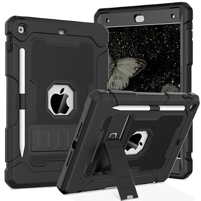 LTROP for iPad 9th / 8th / 7th Generation Case 10.2 inch (2021/2020/2019 Release), Heavy Duty Shockproof Protective Cover with Built-in Kickstand/Pencil Holder for iPad 10.2 inch, Black