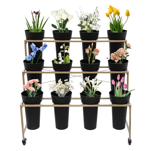 Présentoir à fleurs doré en métal au design moderne pour intérieur élégant