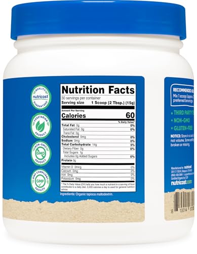 Image of Nutricost Organic Maltodextrin Powder 1lb - Gluten Free, Non-GMO (Pack of 2)