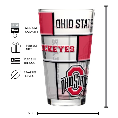 Image of Logo Brands NCAA oz Stained Glass Pint Glass - 3D Embossed Logo & Bold Team Colors - Durable Sports Fan Beer Glass for Home, Bar & Tailgates