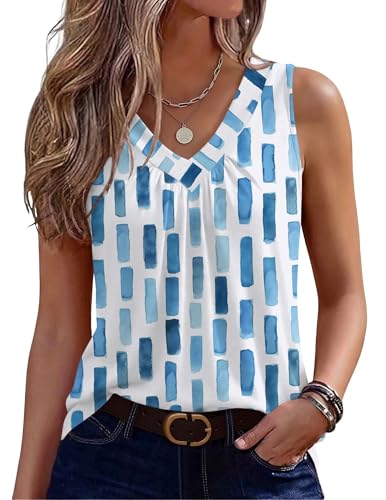 Image of Zeagoo Womens Tank Tops Summer Sleeveless Loose Fit Tops V Neck Pleated Shirts Basic Tees Dressy Casual Trendy Clothes