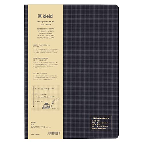 Carnet de notes carré de 2 mm kleid 8909 A5 noir avec micro-grille de précision