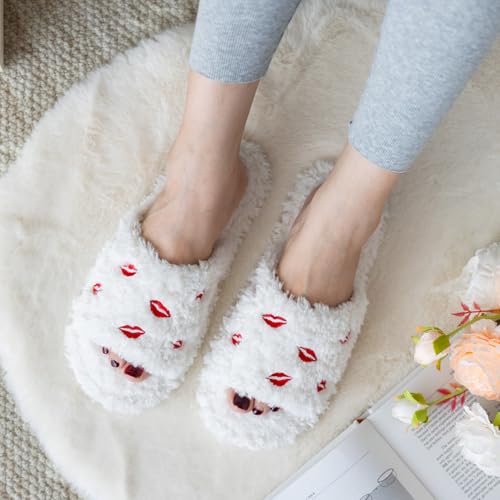 Image of GOEWY Fuzzy Open Toe Slippers for Women Indoor Cozy Memory Foam Slip On House Slides Shoes Gifts for Womens Her Mom