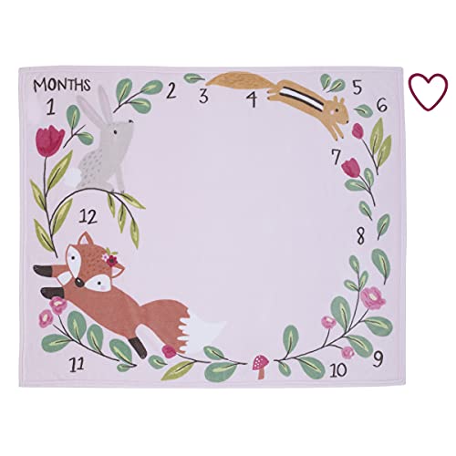 Image of Little Love by NoJo Woodland Animals Pink and Green Bunny, Fox and Squirrel Super Soft Photo Op Milestone Baby Blanket