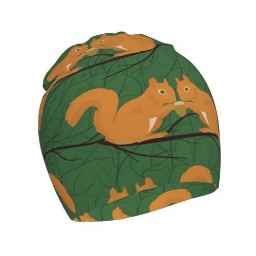 Cute Squirrel Animal Pattern Kids Beanie Hats Warm Knit Beanie Cap Skull Caps Gifts Decor for Boys Girls White