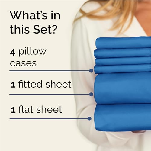 Image of Full 6 Piece Bed Sheet Set - Soft, Breathable & Cooling Sheets - Royal Blue | Ultra-Soft Hotel Luxury Bedding Set with 8-16 Inch Deep Pockets, 1 Flat & 1 Fitted Sheet & 4 Pillowcases, Wrinkle & Fade Free